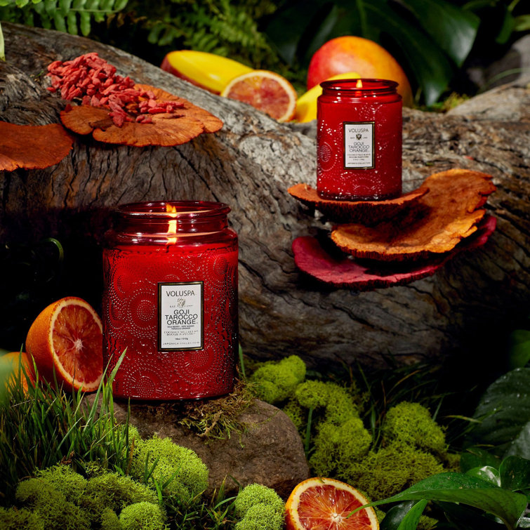Goji Tarocco Orange Embossed Red Glass Jar Candle
