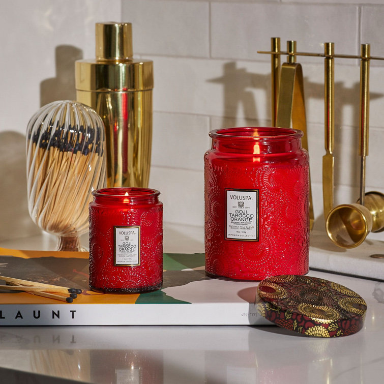 Goji Tarocco Orange Embossed Red Glass Jar Candle