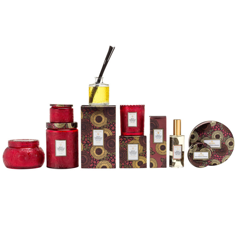 Goji Tarocco Orange Embossed Red Glass Jar Candle