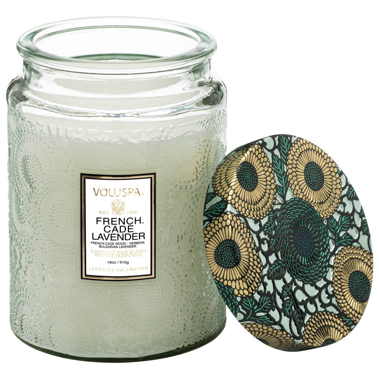 French Cade Lavender Embossed Glass Jar Candle