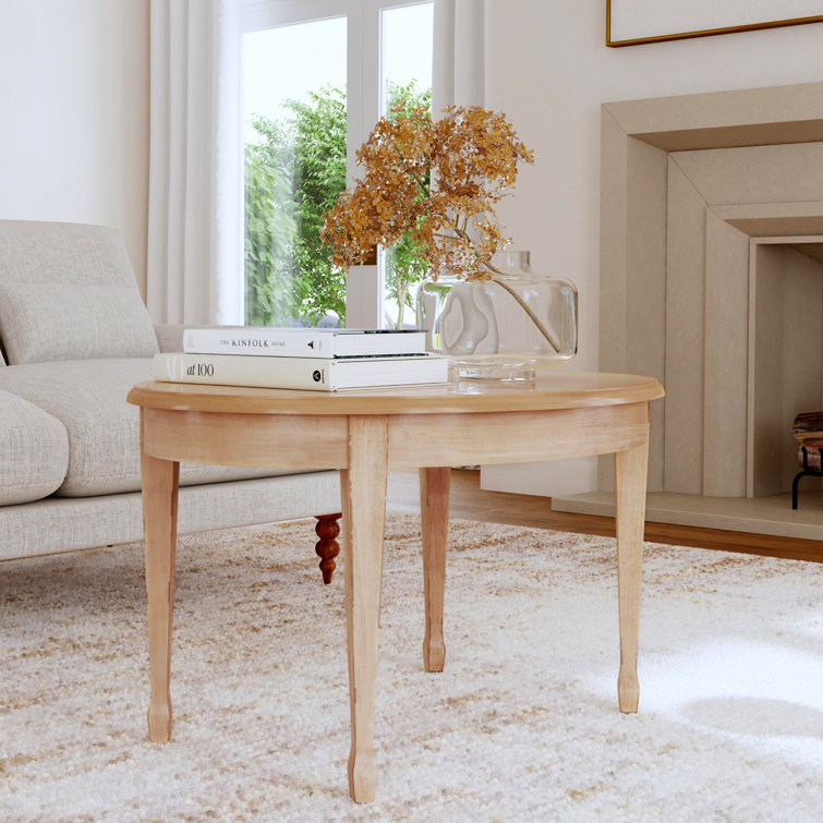 Antique Beige Oval Wood Outdoor Coffee Table