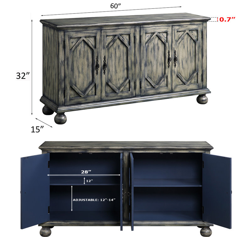 Rustic Gray 60'' Rectangular Console Table with Patterned Doors