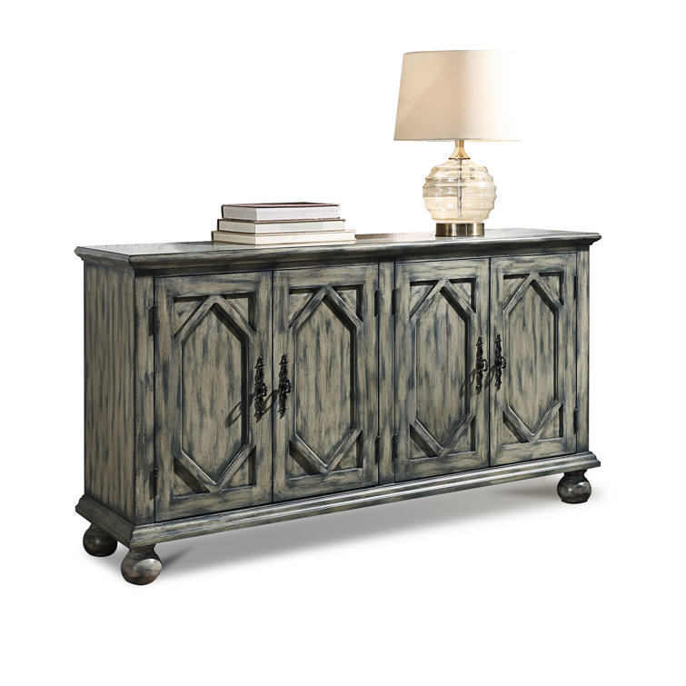 Rustic Gray 60'' Rectangular Console Table with Patterned Doors
