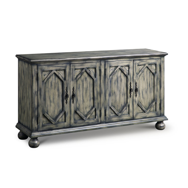 Rustic Gray 60'' Rectangular Console Table with Patterned Doors