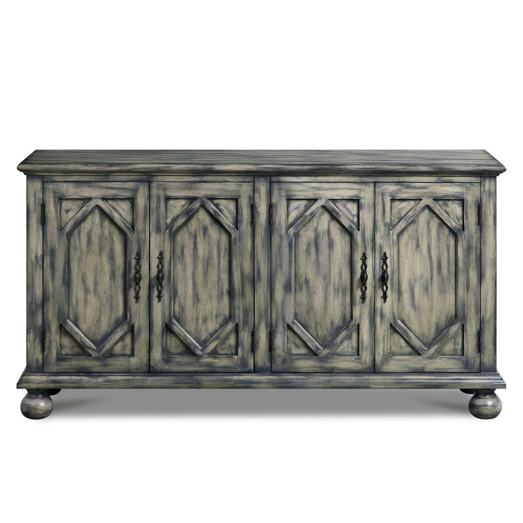 Rustic Gray 60'' Rectangular Console Table with Patterned Doors