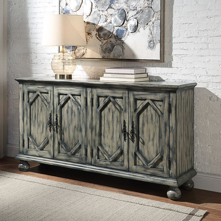 Rustic Gray 60'' Rectangular Console Table with Patterned Doors