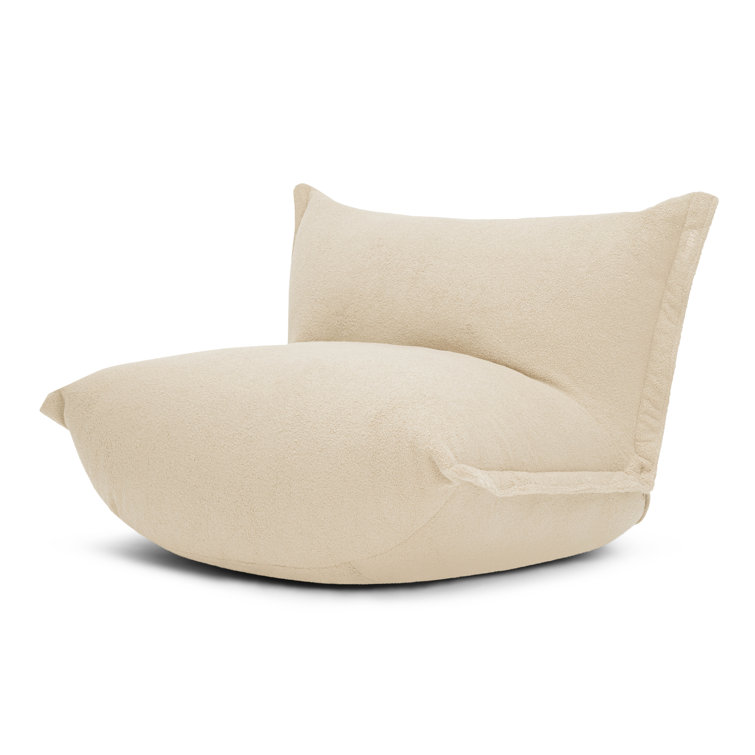 Ecru Sherpa Oversized Beanbag Chair with Removable Cover