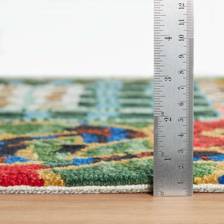 Handmade Blue and Multicolor Wool Patchwork Rug, 8' x 10'