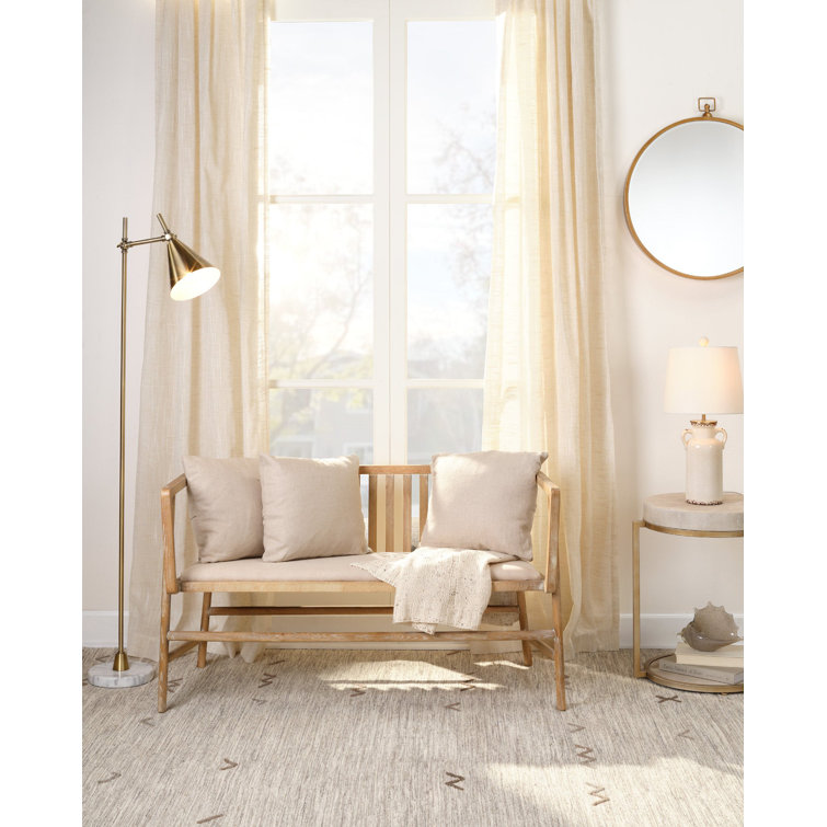 Off-White Linen & Grey-Washed Wood Farmhouse Settee