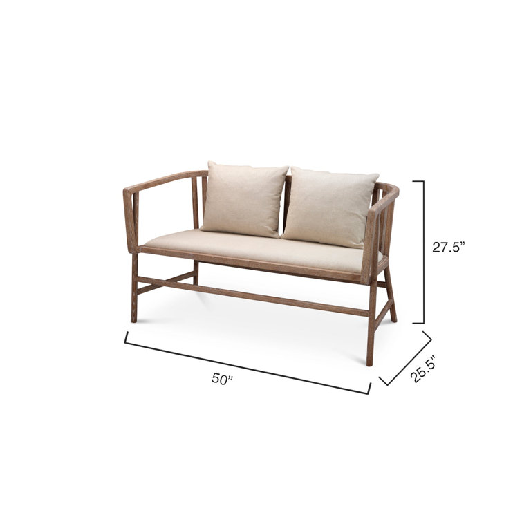 Off-White Linen & Grey-Washed Wood Farmhouse Settee