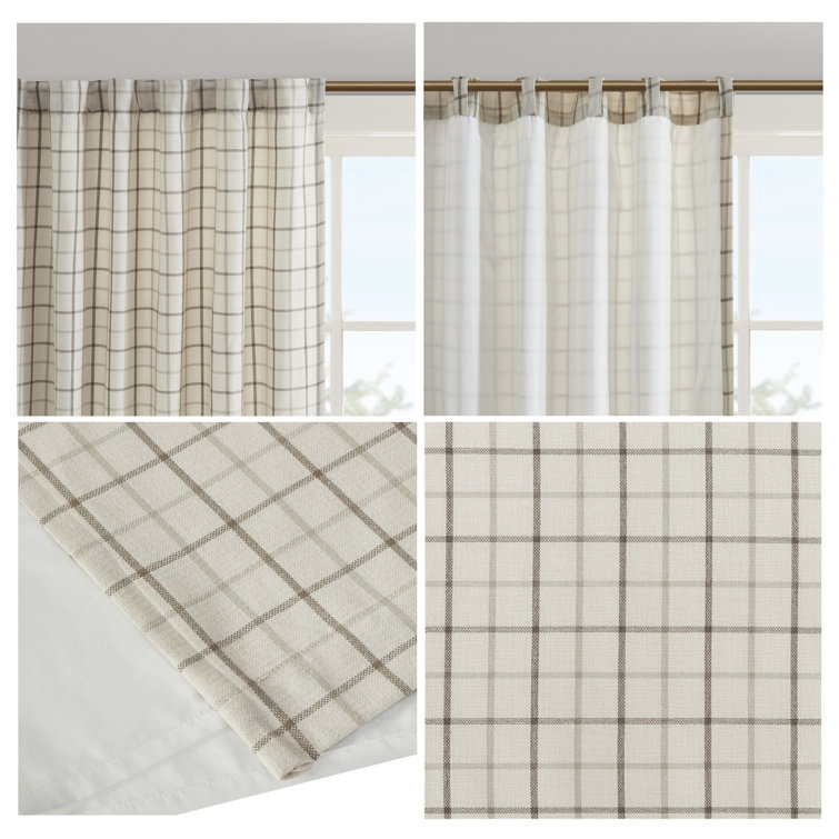 Gray Plaid Light-Filtering Polyester Curtain Panel