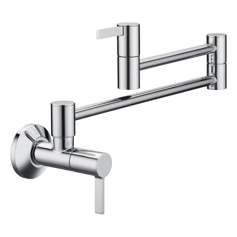 Polished Chrome Wall-Mount Pot Filler Faucet with Dual Ceramic Discs