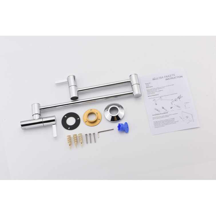 Polished Chrome Wall-Mount Pot Filler Faucet with Dual Ceramic Discs