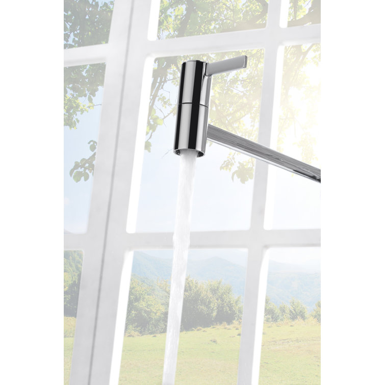 Polished Chrome Wall-Mount Pot Filler Faucet with Dual Ceramic Discs