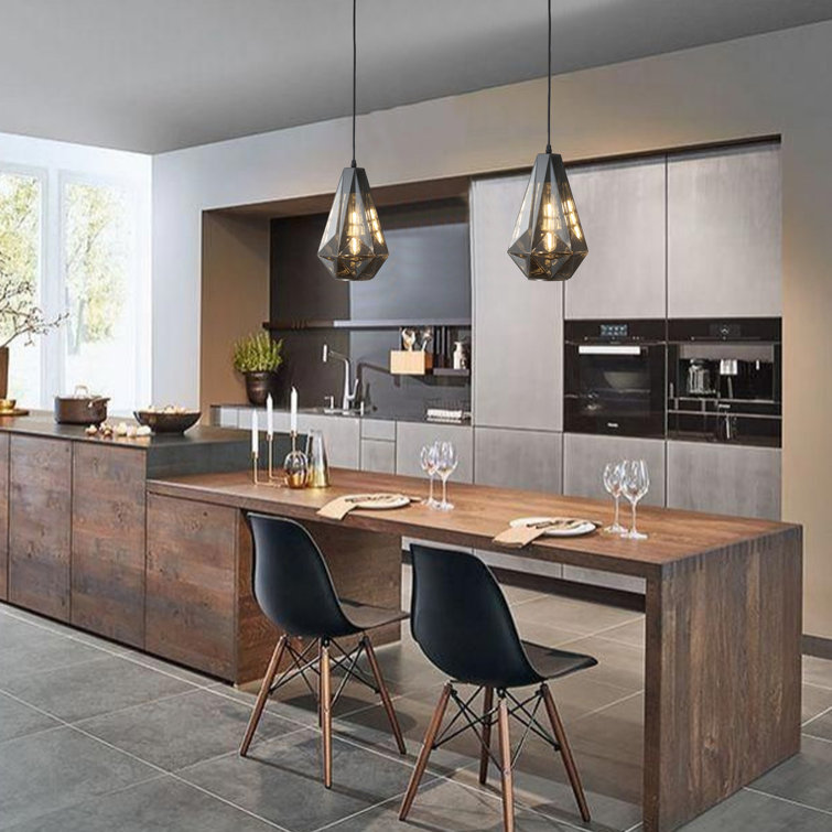 Smoked Gray Glass Geometric Pendant Light with Matte Black Finish