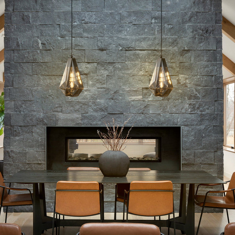 Smoked Gray Glass Geometric Pendant Light with Matte Black Finish