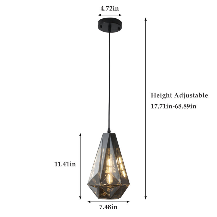 Smoked Gray Glass Geometric Pendant Light with Matte Black Finish