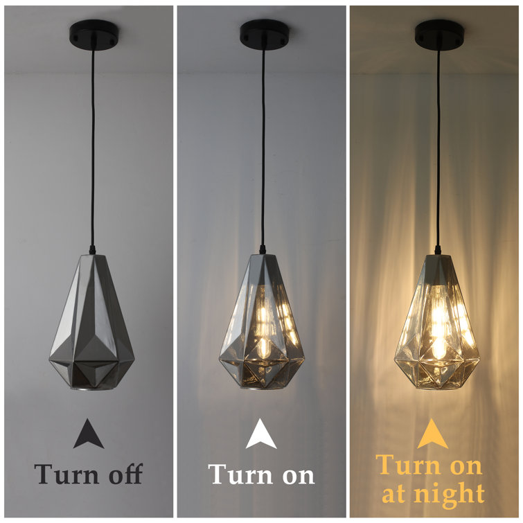 Smoked Gray Glass Geometric Pendant Light with Matte Black Finish