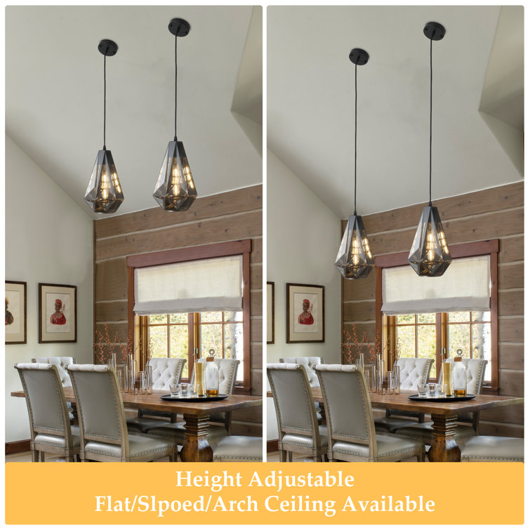 Smoked Gray Glass Geometric Pendant Light with Matte Black Finish