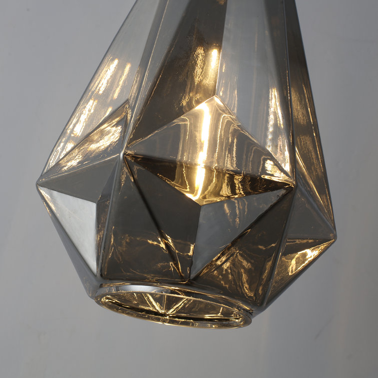 Smoked Gray Glass Geometric Pendant Light with Matte Black Finish