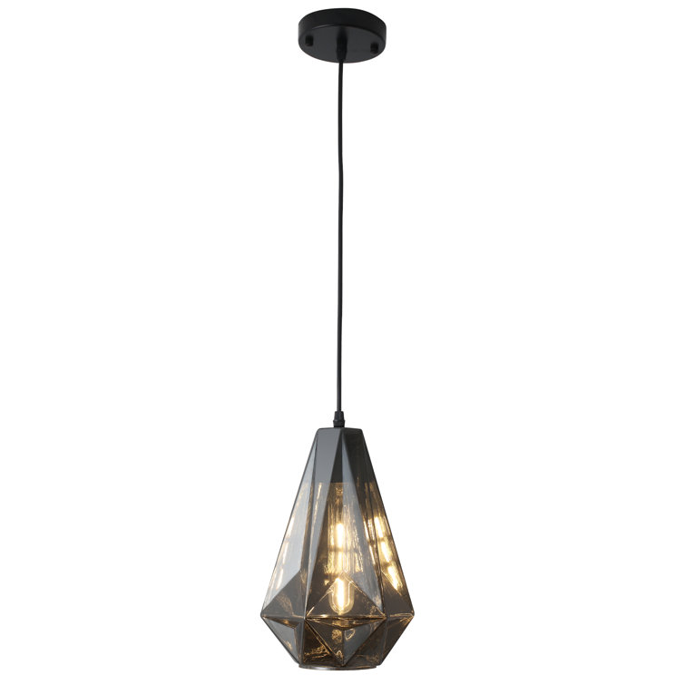 Smoked Gray Glass Geometric Pendant Light with Matte Black Finish