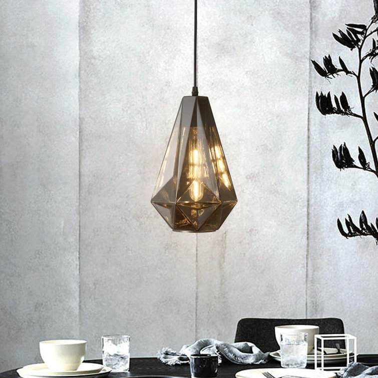 Smoked Gray Glass Geometric Pendant Light with Matte Black Finish