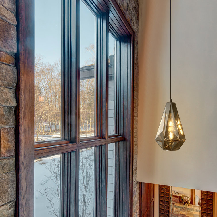 Smoked Gray Glass Geometric Pendant Light with Matte Black Finish