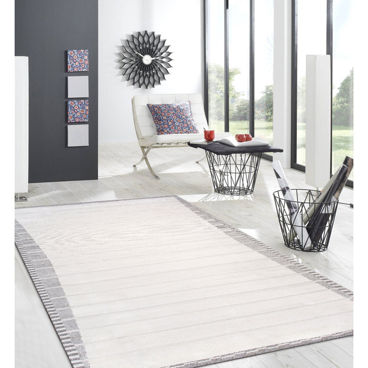 Sutton Ivory Stripe Synthetic Rectangular Area Rug
