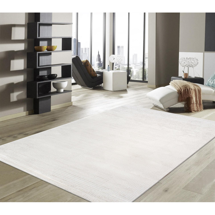 Sutton Ivory Stripe 4' x 6' Stain-Resistant Synthetic Rug