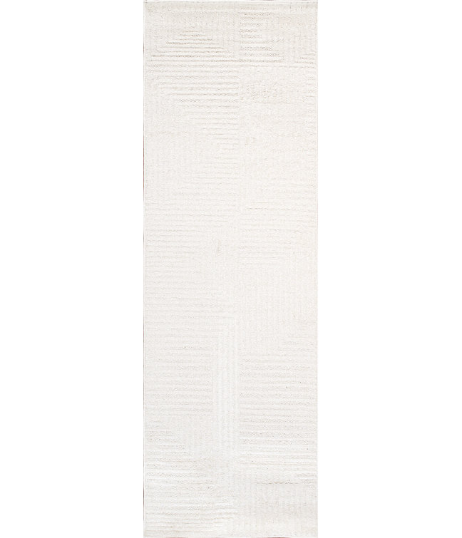 Ivory Stripe Stain-Resistant Synthetic Runner Rug
