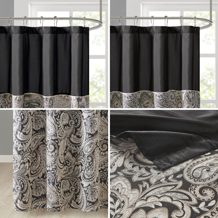 Black and Off-White Paisley Jacquard Shower Curtain