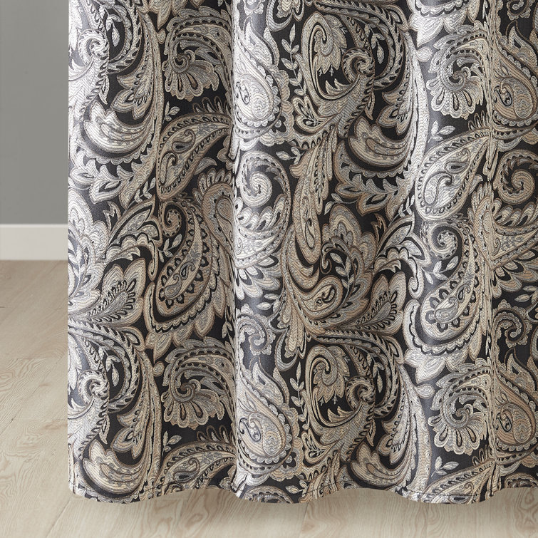 Black and Off-White Paisley Jacquard Shower Curtain