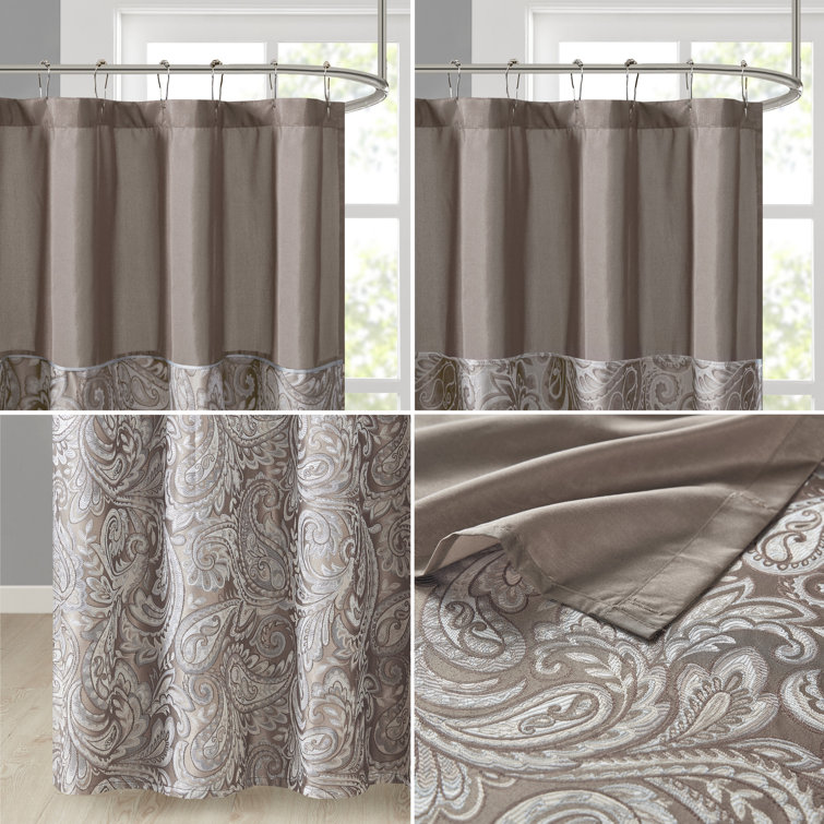 Charlotte Blue and Brown Jacquard Paisley Shower Curtain