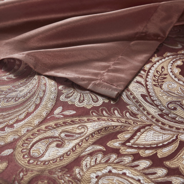 Burgundy Paisley Jacquard Shower Curtain with Solid Panel