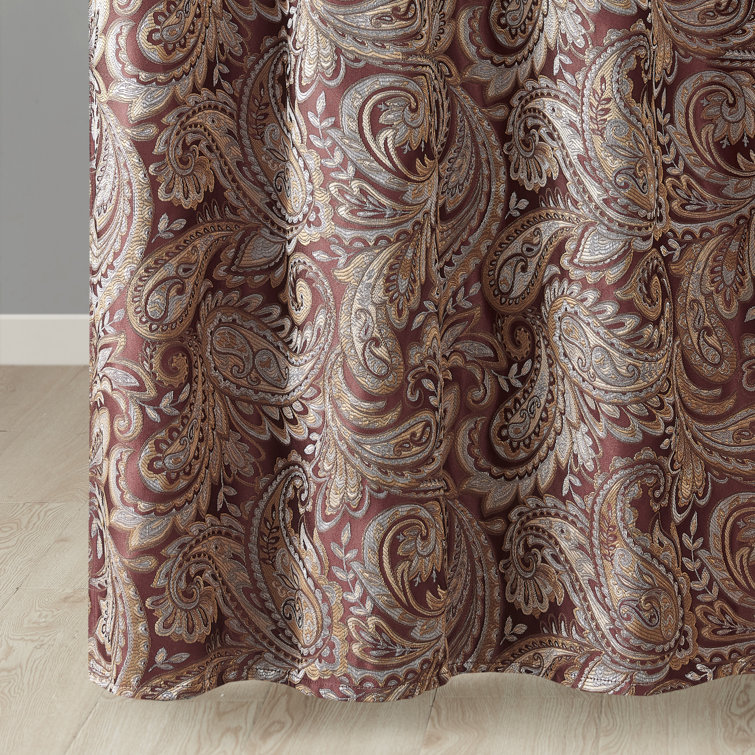 Burgundy Paisley Jacquard Shower Curtain with Solid Panel