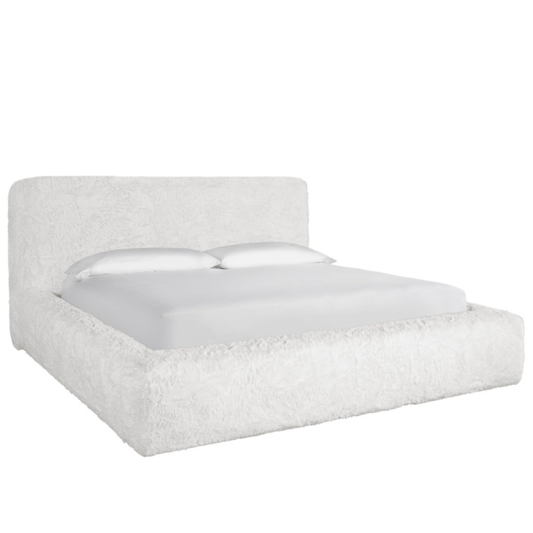 Queen White Upholstered Bed with Plush Headboard