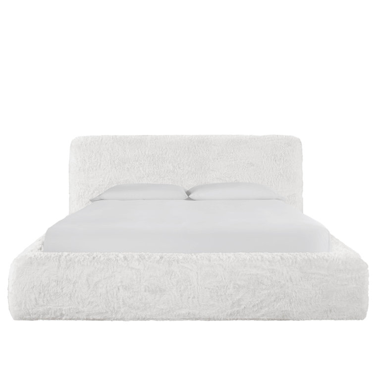 Queen White Upholstered Bed with Plush Headboard