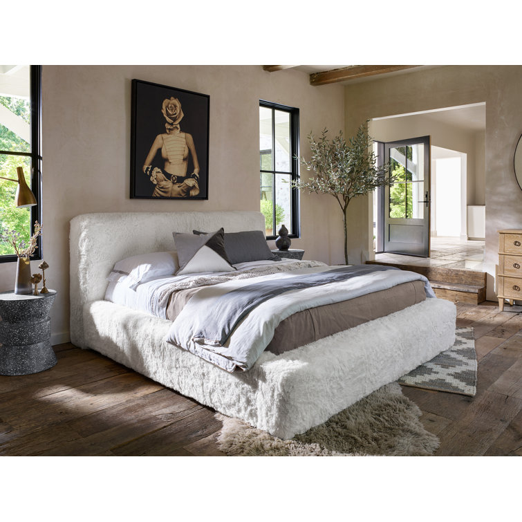 Queen White Upholstered Bed with Plush Headboard