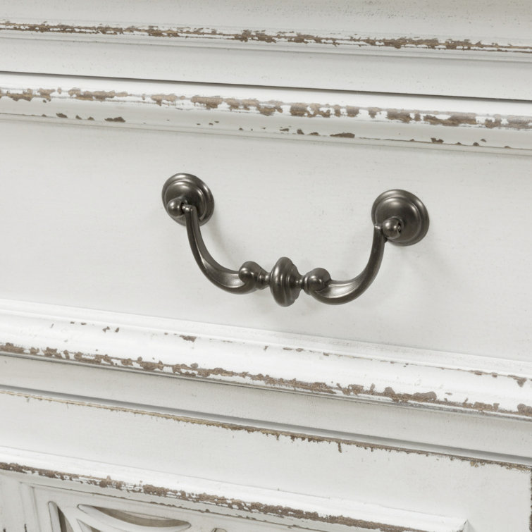 Antique White and Weathered Brown Mirrored Hall Buffet