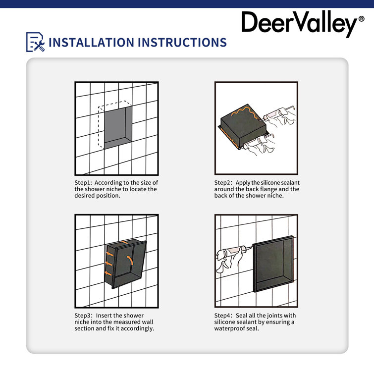 Matte Black Stainless Steel Rectangular Wall Mount Shower Niche
