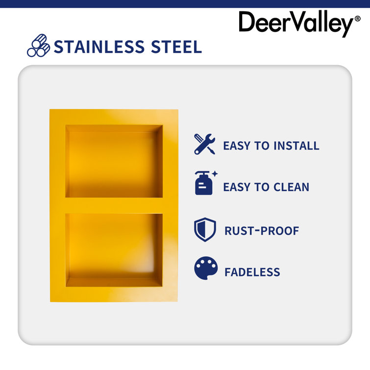 Yellow Stainless Steel Double Shelf Wall Niche for Shower
