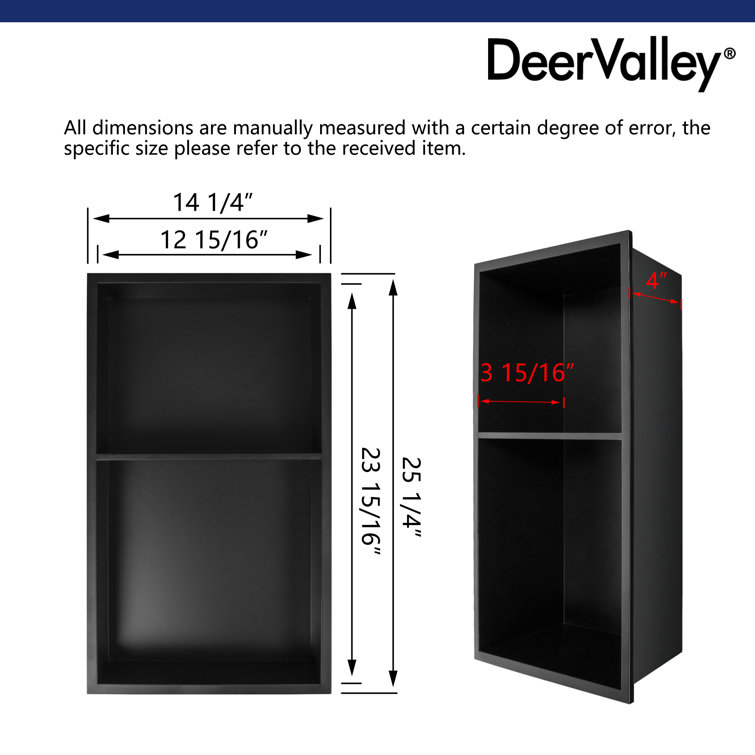 Matte Black Stainless Steel Wall Mount Shower Niche with Double Shelf