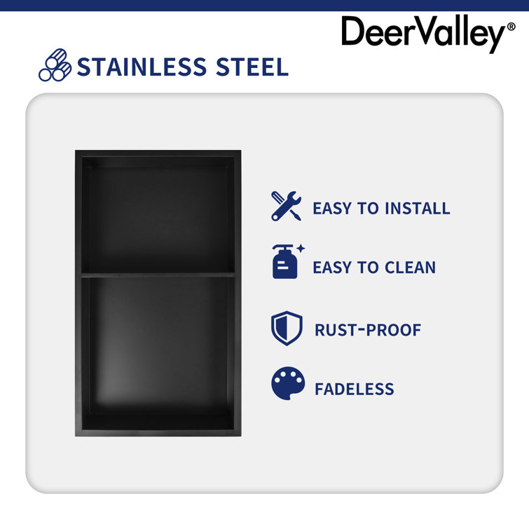 Matte Black Stainless Steel Wall Mount Shower Niche with Double Shelf