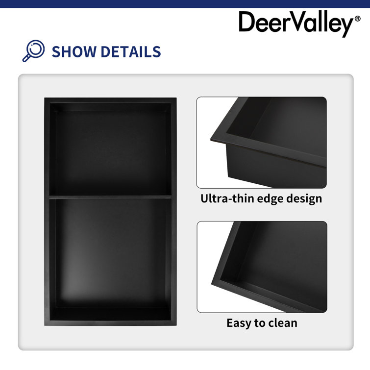 Matte Black Stainless Steel Wall Mount Shower Niche with Double Shelf
