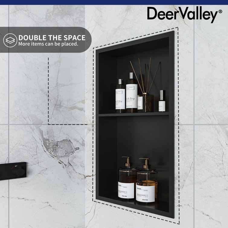 Matte Black Stainless Steel Wall Mount Shower Niche with Double Shelf