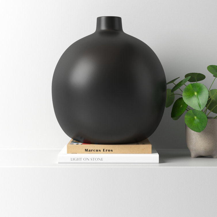 Matte Black Round Ceramic Table Vase 16.75''