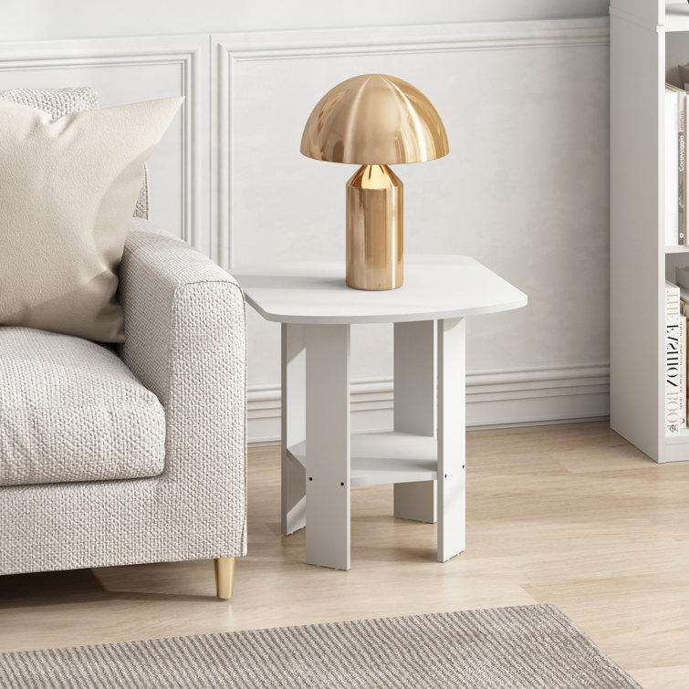 White MDF Square End Table Set with Storage Shelf