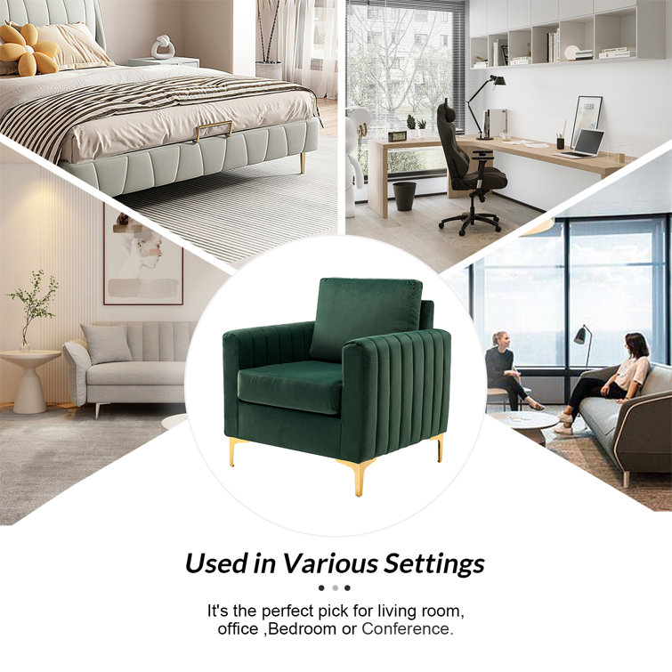 Green Velvet Barrel Accent Chair with Gold Metal Legs