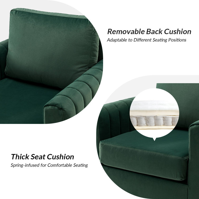 Green Velvet Barrel Accent Chair with Gold Metal Legs