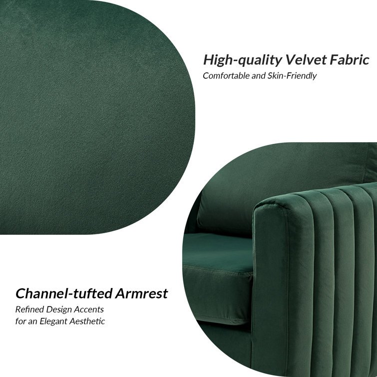 Green Velvet Barrel Accent Chair with Gold Metal Legs
